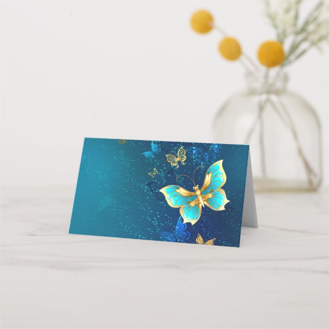 Golden Butterflies on a Blue Background Loyalty Card (Front)