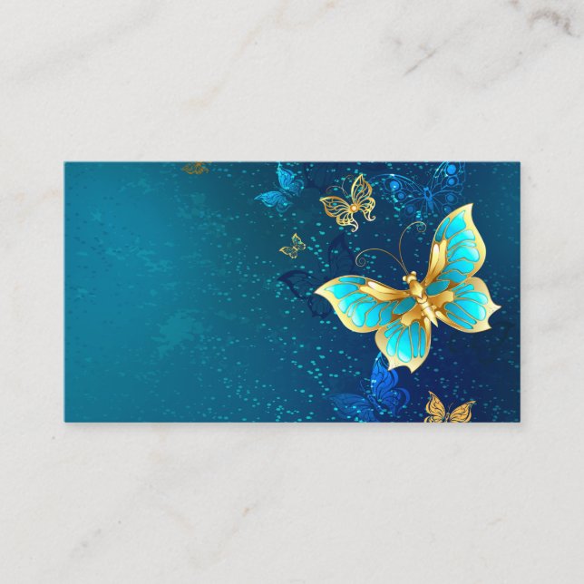Golden Butterflies on a Blue Background Loyalty Card (Front)