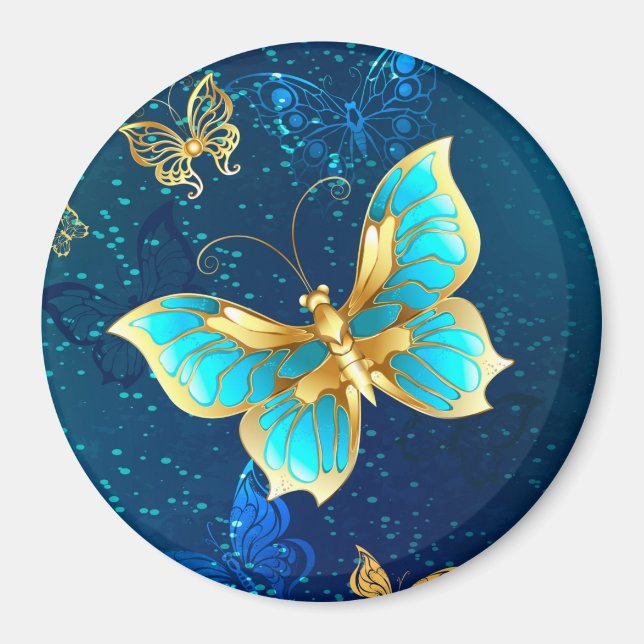 Golden Butterflies on a Blue Background Magnet (Front)