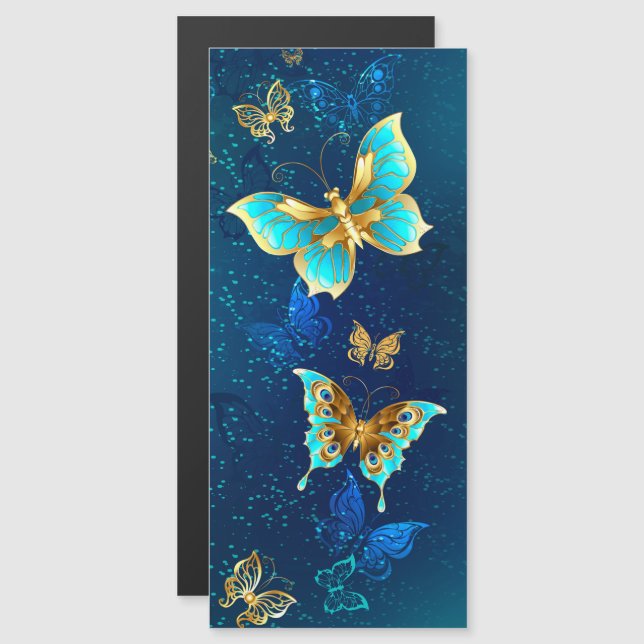 Golden Butterflies on a Blue Background Magnetic Invitation (Front/Back)