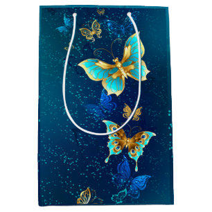 Golden Butterflies on a Blue Background Medium Gift Bag