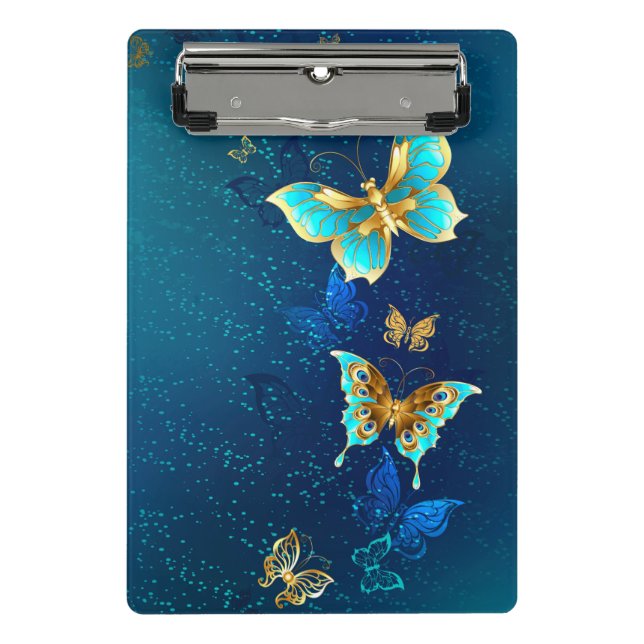 Golden Butterflies on a Blue Background Mini Clipboard (Front)