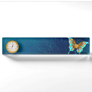 Golden Butterflies on a Blue Background Nameplate