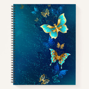 Golden Butterflies on a Blue Background Notebook