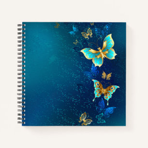 Golden Butterflies on a Blue Background Notebook
