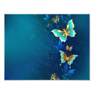 Golden Butterflies on a Blue Background Photo Print