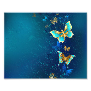 Golden Butterflies on a Blue Background Photo Print