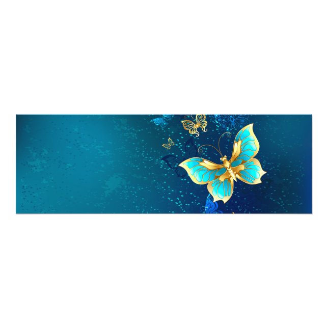 Golden Butterflies on a Blue Background Photo Print (Front)