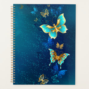 Golden Butterflies on a Blue Background Planner