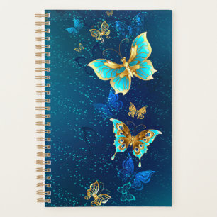 Golden Butterflies on a Blue Background Planner