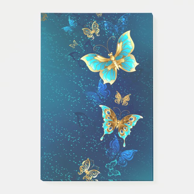 Golden Butterflies on a Blue Background Post-it Notes (Front)