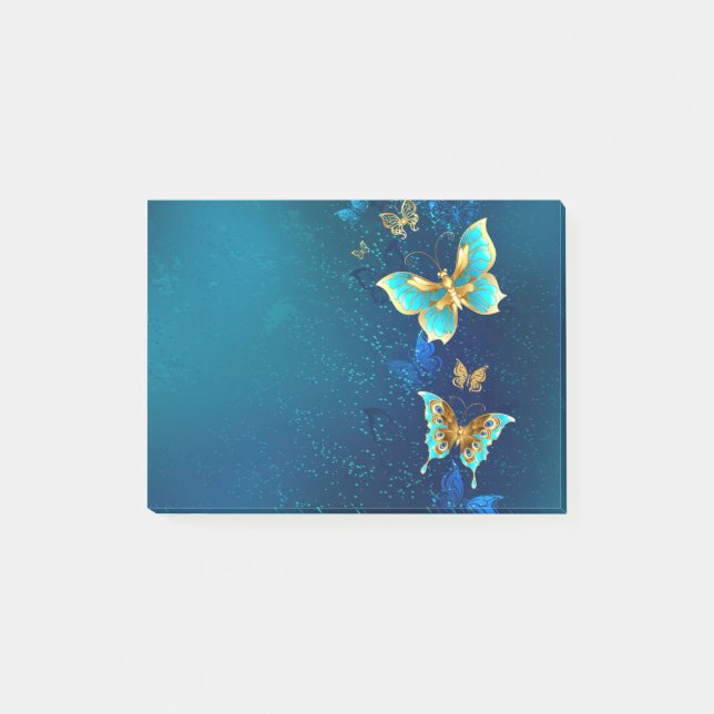Golden Butterflies on a Blue Background Post-it Notes (Front)