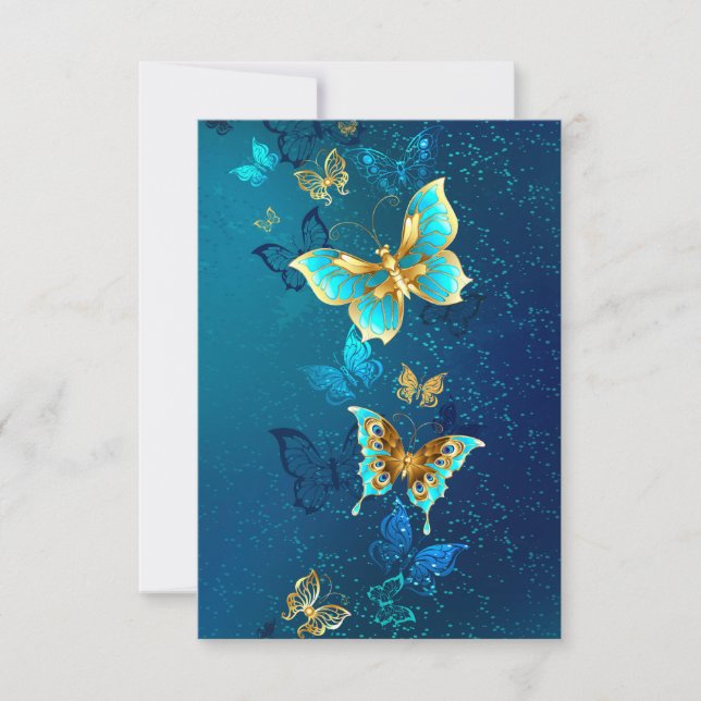 Golden Butterflies on a Blue Background Save The Date (Front)