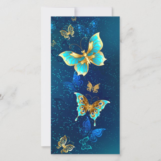 Golden Butterflies on a Blue Background Save The Date (Front)