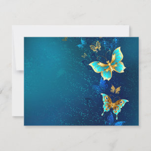 Golden Butterflies on a Blue Background Save The Date