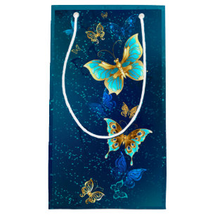 Golden Butterflies on a Blue Background Small Gift Bag