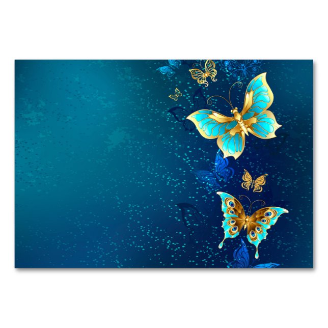 Golden Butterflies on a Blue Background Table Number (Front)