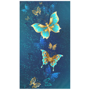Golden Butterflies on a Blue Background Tablecloth