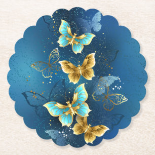 Golden butterflies paper coaster