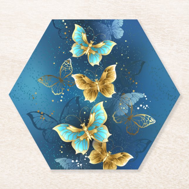 Golden butterflies paper coaster (Front)