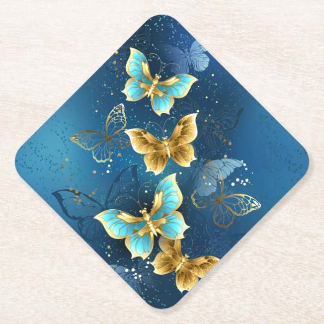 Golden butterflies paper coaster (Front)