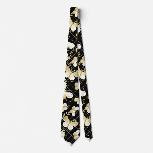 Golden butterflies Pattern 20.bw Black BG Tie (Front)
