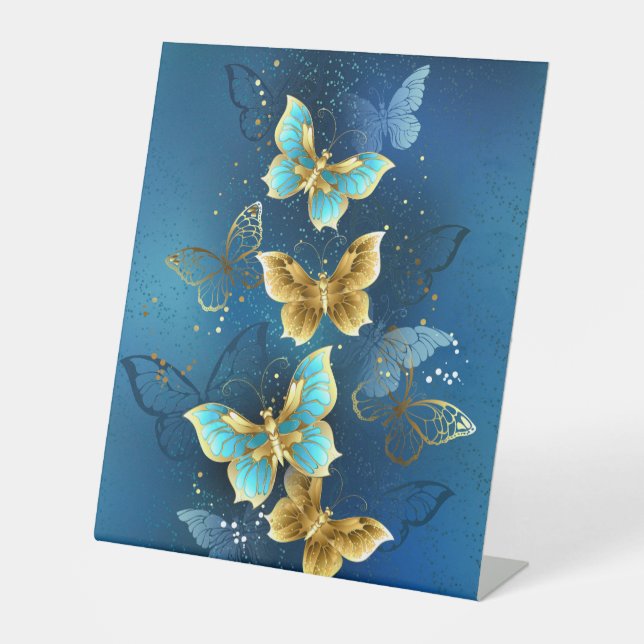 Golden butterflies pedestal sign (Front)