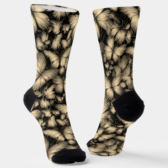 Golden Butterflies Print Socks (Angled)