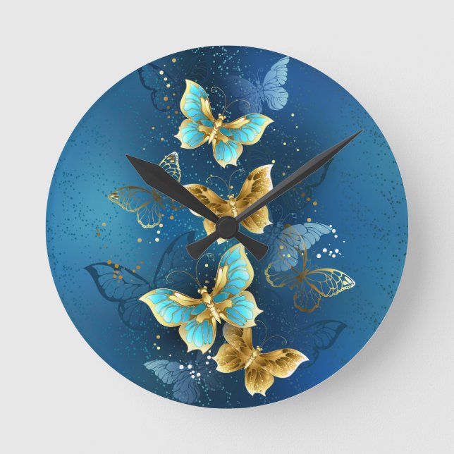 Golden butterflies round clock (Front)
