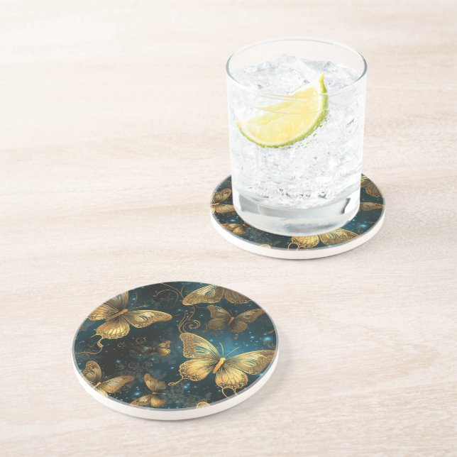 Golden Butterflies Sandstone Coaster (Side)