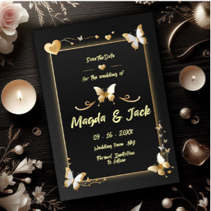 Golden butterflies save the date card