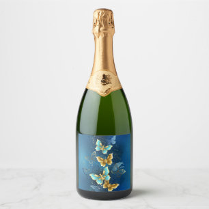 Golden butterflies sparkling wine label