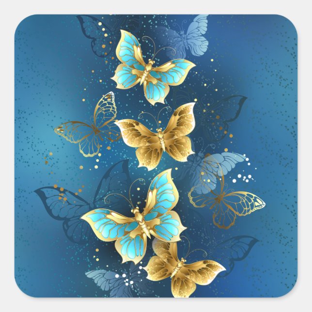 Golden butterflies square sticker (Front)