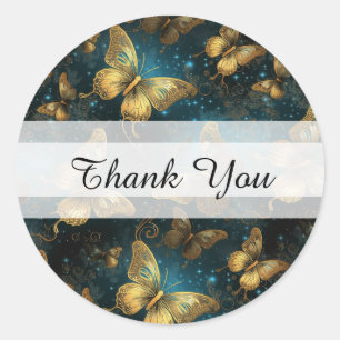 Golden Butterflies Thank You Round Stickers