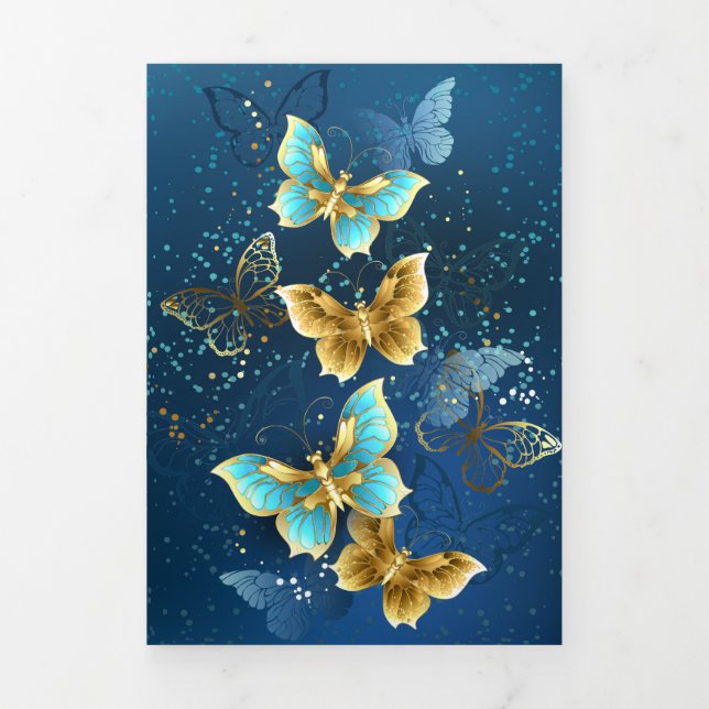 Golden butterflies Tri-Fold holiday card (Cover)
