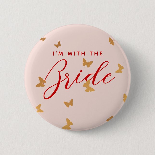 GOLDEN BUTTERFLIES WEDDING 2 INCH ROUND BUTTON (Front)