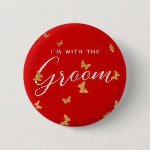 GOLDEN BUTTERFLIES WEDDING 2 INCH ROUND BUTTON