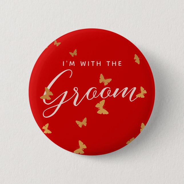 GOLDEN BUTTERFLIES WEDDING 2 INCH ROUND BUTTON (Front)