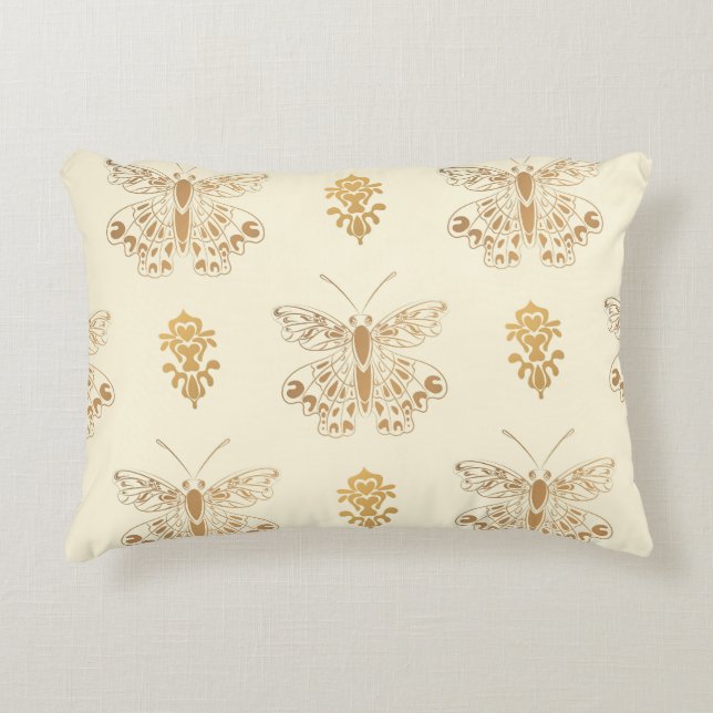 Golden butterflies, white seamless vintage backgro accent pillow (Front)