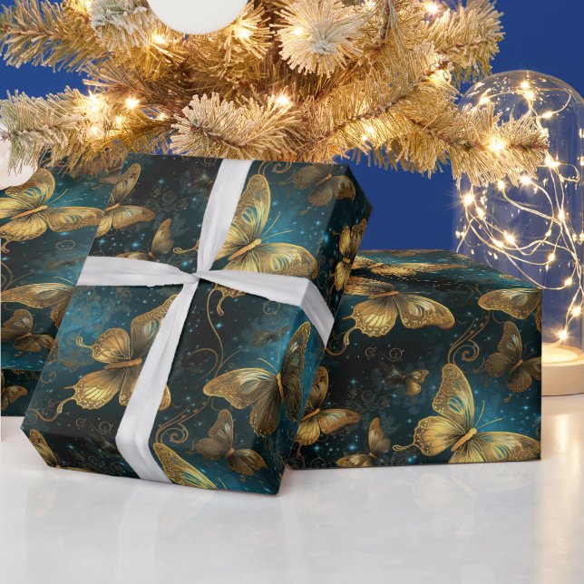 Golden Butterflies Wrapping Paper (Holidays)