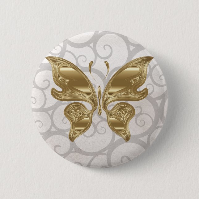 Golden butterfly 2 inch round button (Front)