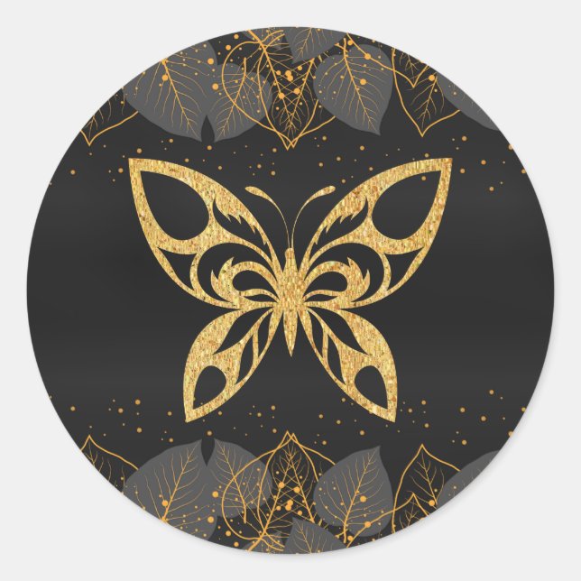 Golden Butterfly Classic Round Sticker (Front)