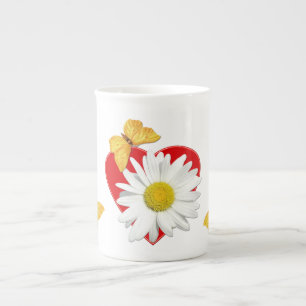 Golden Butterfly Daisy Heart Bone China Mug