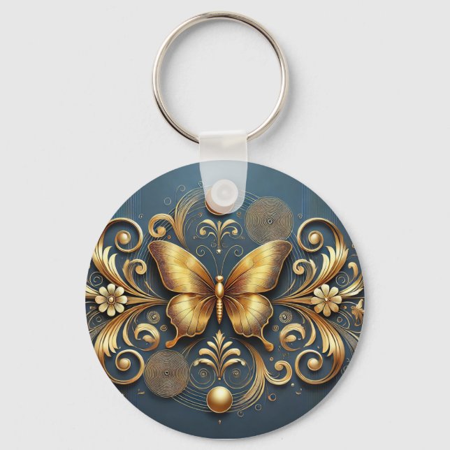 Golden Butterfly Design Keychain (Front)