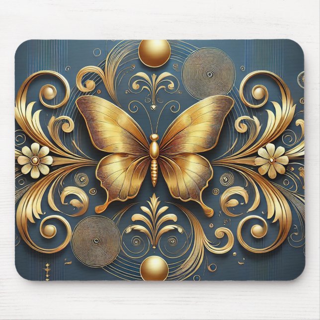 Golden Butterfly Design Mouse Pad (Front)