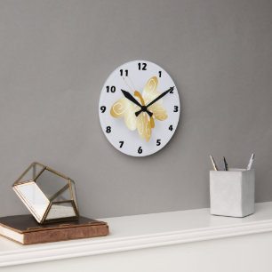 Golden Butterfly Design Round Clock