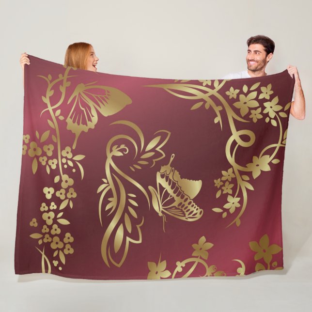 Golden butterfly fleece blanket (In Situ)