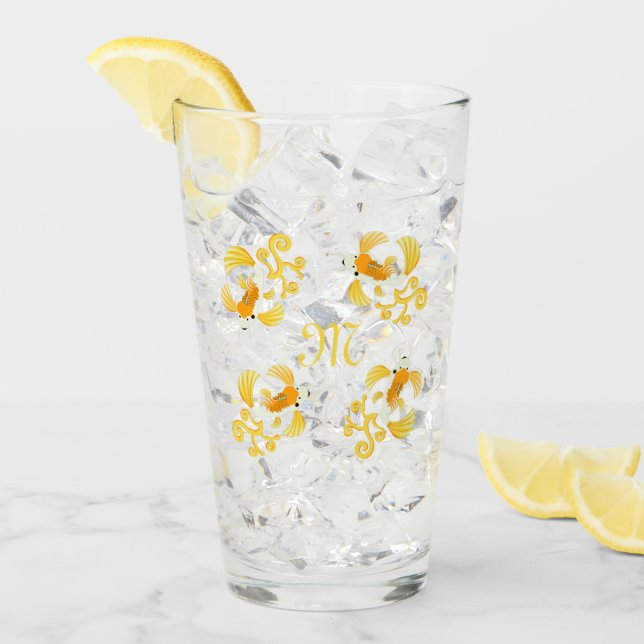 Golden Butterfly Koi Monogram Glass (Front Ice)