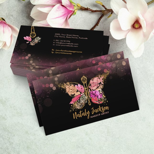 Golden Butterfly Makeup Brush Business Card (Creator Uploaded)
