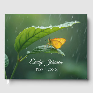Golden Butterfly On a Leaf In the Rain Guest Book
